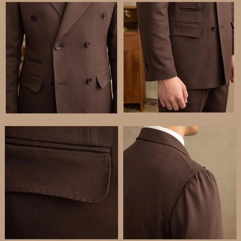 Dark Brown Garbadine Suit (Jacket + Trousers) - Cross & Crown Cross & Crown