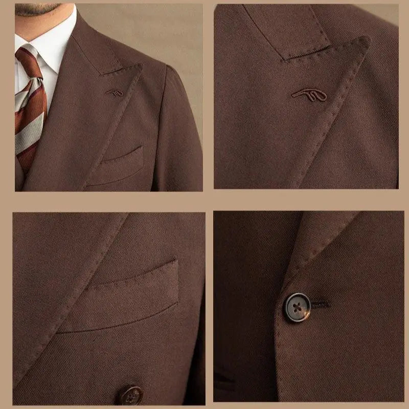 Dark Brown Garbadine Suit (Jacket + Trousers) - Cross & Crown Cross & Crown