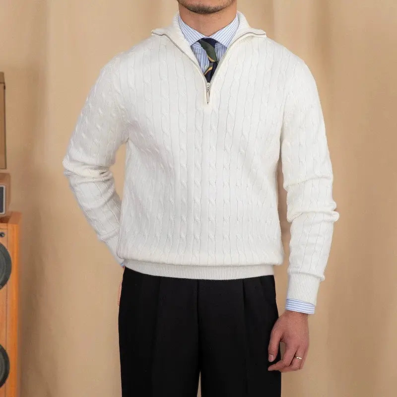 Cable-Knit Zip Neck Sweater - Cross & Crown Cross & Crown